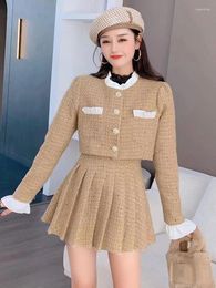 Work Dresses High Quality Small Fragrance Tweed Two Piece Set Women Woollen Jacket Coat Skirt Sets Winter Korean 2 Suits