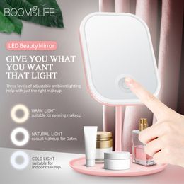 LED Makeup Mirror With Light Face Mirror With Storage Desktop Rotating Light Vanity Mirror Adjustable Dimmer USB Cosmetic Mirror