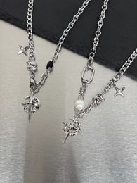 Black Gemstone Cross Necklace, Men's Trendy Brand Hip Hop Light Luxury, Small and Popular Collar Chain, European and American Sweater Chain, Female Couple Accessories