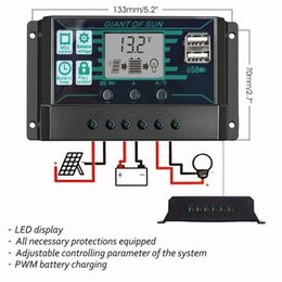 10/20/30/60/100A MPPT Solar Charger Controller 12/24V PWM LCD Display Dual USB Solar Cell Panel Outdoor Power Supply Regulator