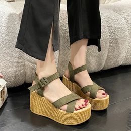 BCEBYL Wedge Heel Summer Fashion Platform Thick Bottom Buckle Casual Comfortable Walking Shoes Sandals for Women 240409