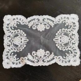 European Classical White Lace Embroidered Rectangular Fruit Dessert Coffee Table Coaster Tea Mat Jewellery Box Antique Cover Cloth