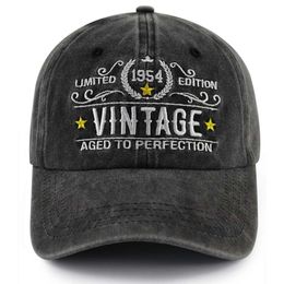 Vintage 1954 Limited Edition Hat for Men Women, Adjustable Washed Cotton Embroidered 70th Birthday Baseball Cap