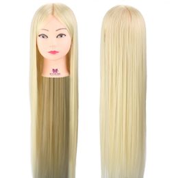 30" 75CM Styling Head High Temperature Synthetic Fibre Hair Training Head Mannequin Head Hair for Practising Wig Head Doll