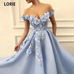 Party Dresses LORIE Baby Blue Princess Prom Off The Shoulder 3D Flowers Evening Gown Long Formal Dress Plus Size Custom Made