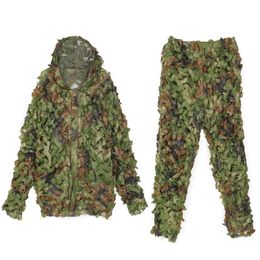 Outdoor Mesh Bionic Camouflage Hunting Suit 3 Colours Tactical CS Combat Ghillie Suit Sunproof Hooded Jacket Pants Breathable