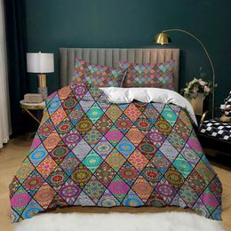 Lattice Duvet Cover Set King Size Hexagonal Lattice Boho Ethnic Mandala Pattern Bedding Set Super Soft Microfiber Quilt Cover