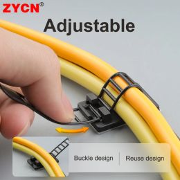 20PCS Adjustable Strap Holder Self Adhesive Plastic Network Wire Power Cord For Car Cable Tie Clip Stair Clamp S/M/L Organizer