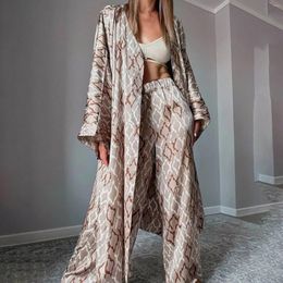 Women's Two Piece Pants Fashion Set Long Sleeve Sexy V-Neck Sleepwear Wide Leg Casual Ladies Pajamas Suit Loose Suits Bohemian