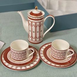 Ceramic Coffware Set Coffee/Tea/Milk/Fruit Juice Mugs Cups Pot With Tray 7 Piece Birthday Wedding Present Gift Box Packaging