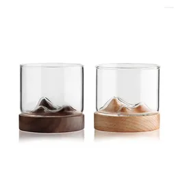 Cups Saucers Oz Mountain Wine Glass With Wooden Bottom Whiskey Glasses Japanese Household Tea Cup Solid Wood Base