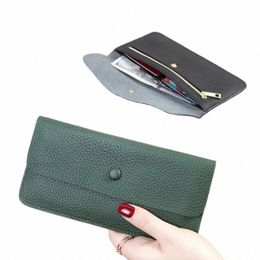 100% Genuine Leather Women Lg Wallet Luxury Solid Mey Slim Clutch Bag For Ladies Fi Cowhide ID Credit Card Holder Purse V0PW#