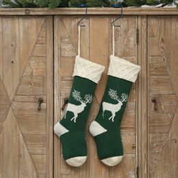 Christmas Hanging Decorations Red Green Reindeer Pattern Knitted Christmas Sockings Gift Bag Home Scene Layout Hang Ornaments