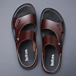 Classic Summer Mens Sandals Genuine Leather Sandals for Men Outdoor Beach SlippersOutdoor Leather Shoes Sandalias De Hombre 240402