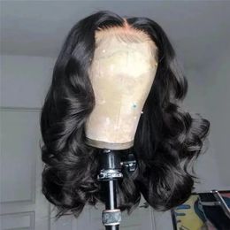 Body Wave Short Bob transparent t Teilseite Spitze menschliches Haar für Frauen vorgepresst natürliche Farbe Remy Indian im Verkauf 240402