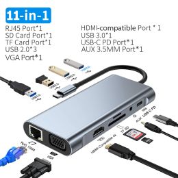 Hubs USB C Hub 11 in 1 Docking Station Adapter to 4K HDMIcompatible RJ45 Ethernet SD/TF 3.5MM AUX Hub for MacBook Pro Laptop