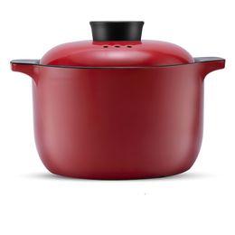 Ceramic Casserole Multi-size Chinese Red Round 1.4-5.5L Multiple Size Cooking Soup Pot Home Kitchen Supplies Saucepan Pan