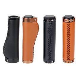 Bicycle Grip Cover Retro Mountain Bike Lock Grip Cover Non-slip PU Leather Hand-sewn Riding Accessories