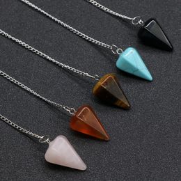 1pc Natural Hexagonal Pyramid Crystal Amethyst Turquoise Reiki Healing Stone Amulet Pendulum Pendant Gemstone Necklace