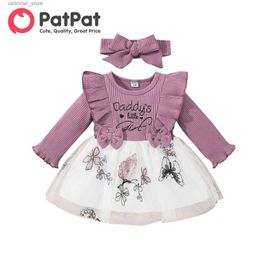 Girl's Dresses Baby Dress Baby Girl Clothes New Born Infant Party Dresses Newborn Rib Knit Bowknot Butterfly Embroidered Mesh Set L47