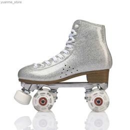 Patins em linha de patins 2023 homens homens patins rolos prata 2 linha linha dupla 4 pu flash wheels sapatos deslizantes tênis de treinamento quádruplo y240410