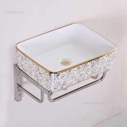 Nordic Minimalist Bathroom Sinks Hyundai Wall-hung Sink Creative Bathroom Fixture Household Washbasin Ceramic Square Wash Basin