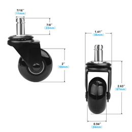 5 Pcs Replacement Chair Caster Wheels 2 inch, Heavy Duty Wheels with Plug-In Stem 7/16 X 7/8 inch,Quiet & Smooth Rolling