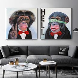 Funny Monkey Gentleman Gorilla Canvas Painting Animal Wall Art Picture Poster Print for Living Room Kids Nursery Home Decor