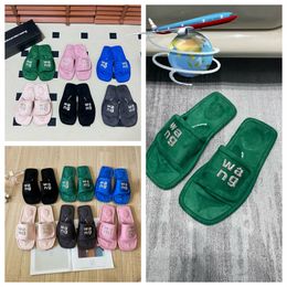 2024 Designer slides Luxury Sandals Women Slip On Black pink green Pool suede rhinestone VELCRO GAI fashion party 35-42 Free shipping