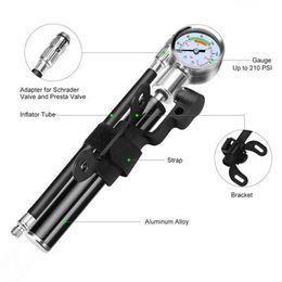 Manual Mini Air Inflator Bicycle Air Pump Outdoor Cycling Portable Inflators with pressure gauge Bike Shock Fork Tire Pump