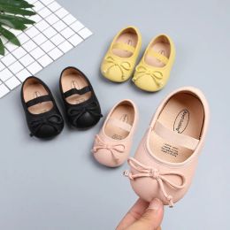 Sneakers Spring Autumn New Girls Toddler Shoes Bow Tie Rubber Soft Soles Simple Monochrome Princess Shoes