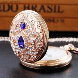 Pocket Watches New Luxury Ruby Pocket Necklace Digital Pendant Chain Clock Fashion Sculpture Womens Mens Gift Y240410