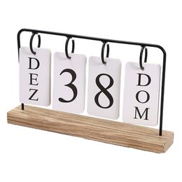 Metal Desk Calendar Wooden Base Photography Props Reusable Creative Desktop Calendar for Office School Home Decor Birthday Gift