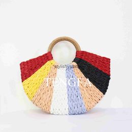 Totes Summer grass woven bag Colourful round handmade vacation beach mommy rattan H240410