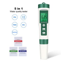 Water Quality Monitor Tester 5 in 1 Water Tester PH EC TDS Temp ORP Meter for Pools Drinking Water Aquariums