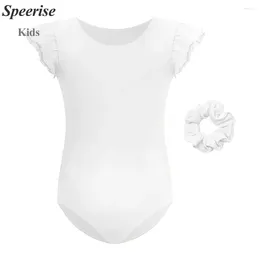 Stage Wear Kids Spandex Ballet Leotards Dance Costume Bodysuit Girl Gymnastics Dancewear Flying Sleeve Outfit For Toddler Skirted Top