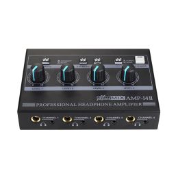 Amplifier 4 Channels Mini Headphone Amplifier Support Mono/Stereo Audio Amp with RCA 3.5mm 6.35mm Input for Studio and Stage