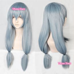 COSMahito Cosplay Wig Light Gray Blue Clip Ponytail Heat Resistant Hair three braid And Horsehair + a wig cap