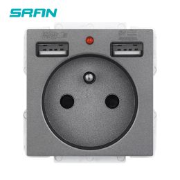 SRAN A6 Series Grey Glass Panel Wall Switch EU French Power Socket USB 3pins 5pins TV RJ45 Module DIY,Suitable for square boxes