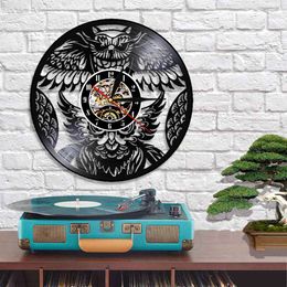 Owl Wall Art Decor Clock Owl Bird Retro Vinyl Record Wall Clock 3D Wall Watches Clock Art Wall Living Room Decoration