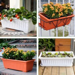 3Pcs Balcony Garden Rectangular Vegetable Flower Planter Resin Box Planting Pot Designed with raised pot feet and 6 drainage hot