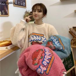 Sweatshirts Sweatshirt Women Lovely Soft Thicker Velvet Cartoon College Girls Winter Clothes Korean Sudaderas Para Mujer Fashion New Design