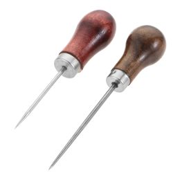 1pc Sewing Awl Tool Steel Needle Redwood Handle Piercing Leather Clothing Paper Craft Stitch Punch DIY Shoe Repair Binding Tools