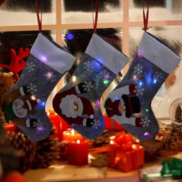 Christmas Stockings Sock Led Light Up Snowman Santa Elk Bear Printing Xmas Candy Gift Bag Fireplace Navidad Xmas Tree Decoration