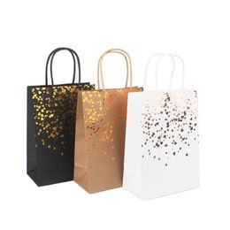 2Pcs Shopping Bags Gift Gold Foil Thank You Brown Paper With Handles For Wedding Birthday Baby Shower Party Favours Wrap320g