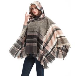 CHENKIO Women Hooded Cape with Fringed Hem Knit Crochet Poncho Tassel Shawl Ponchos for Women Shawl for Women Winter Luxury Cape