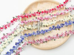 2 Yards Delicate Colorful Cherry Lace Trim Mesh Lace Sewing Flower Embroidery Lace Trim DIY Craft 2cm Width