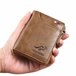 kangaroo Wallet Men's RFID Blocking PU Leather Wallet with Zipper Multi Busin Credit Card Holder Purse High Quality I5TV#