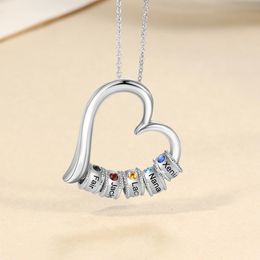 Personalised Name birthstone Metal Heart-shaped Pendant Necklace PVD Plate With CZ Stone Charm for Mothers Day Jewellery Gift 240402