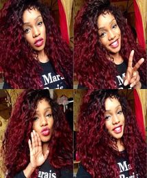 Black 1B Roots Ombre Burgundy 99J Synthetic Lace Front Wig Two Tone Bug Colour Heat Resistant Fibre Afro Kinky Curly For Black Wome5544991